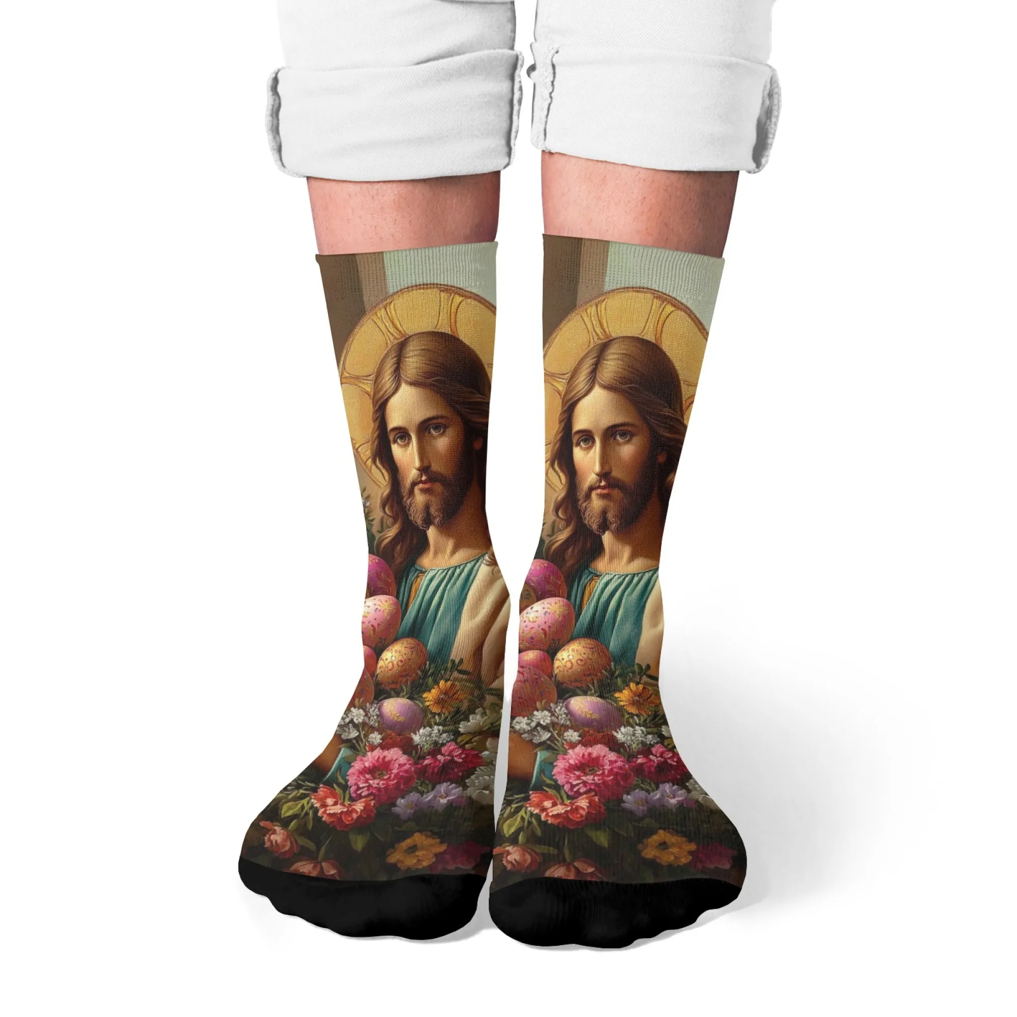 Jesus Reborn Osterei Herrensocken Bequeme lässige Modesocken Atmungsaktive rutschfeste Outdoor-Sportsocken Weihnachtsgeschenk