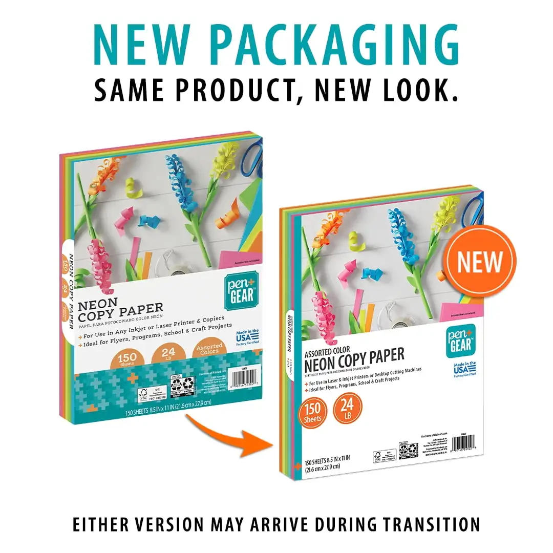 Pen+Gear Assorted Neon Copy Paper, 8.5" x 11", 24 lb, 600 Sheets