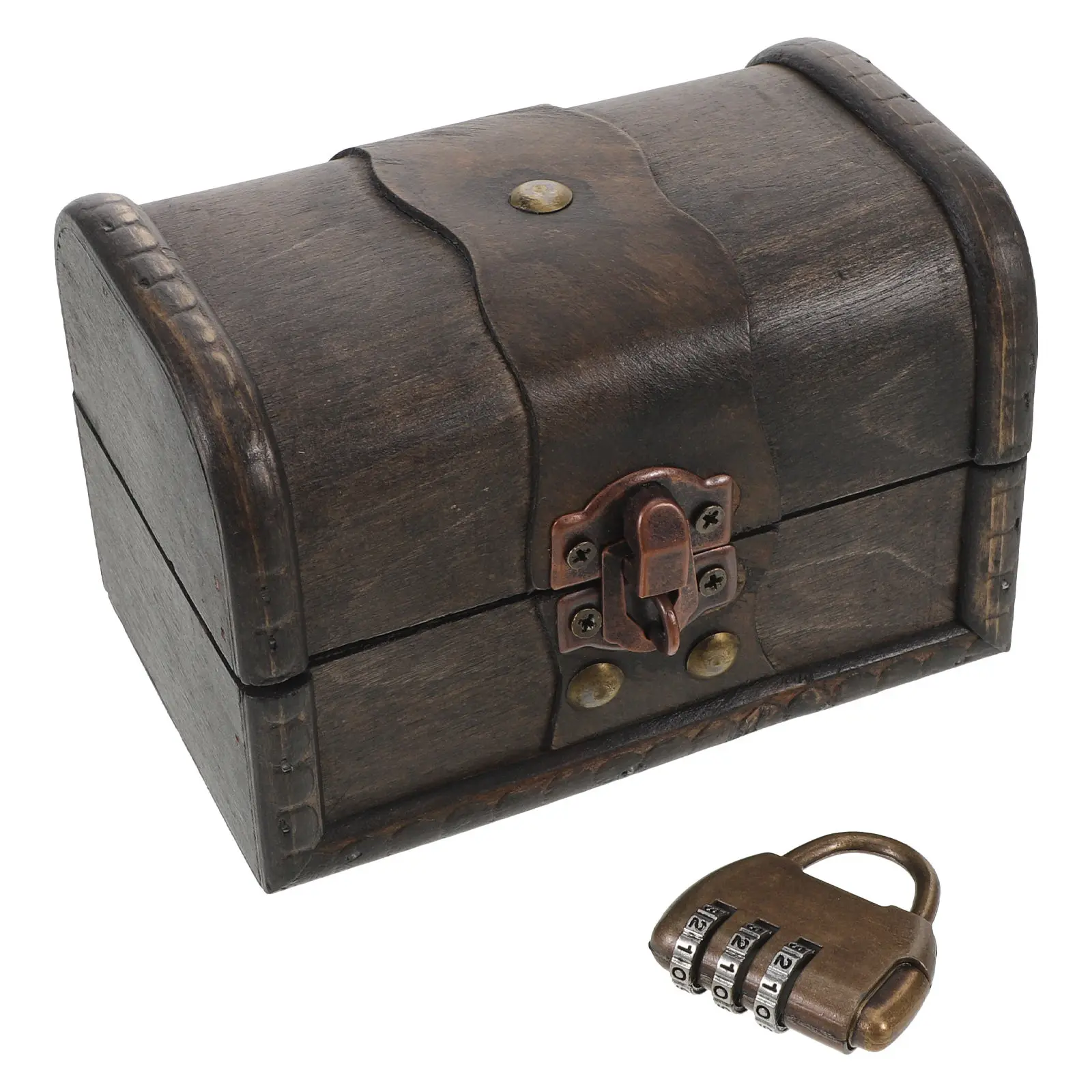 Vintage Wooden Treasure Chest with Combination Lock Escape Room Prop Puzzle Box Decorative Jewelry Storage Organizer