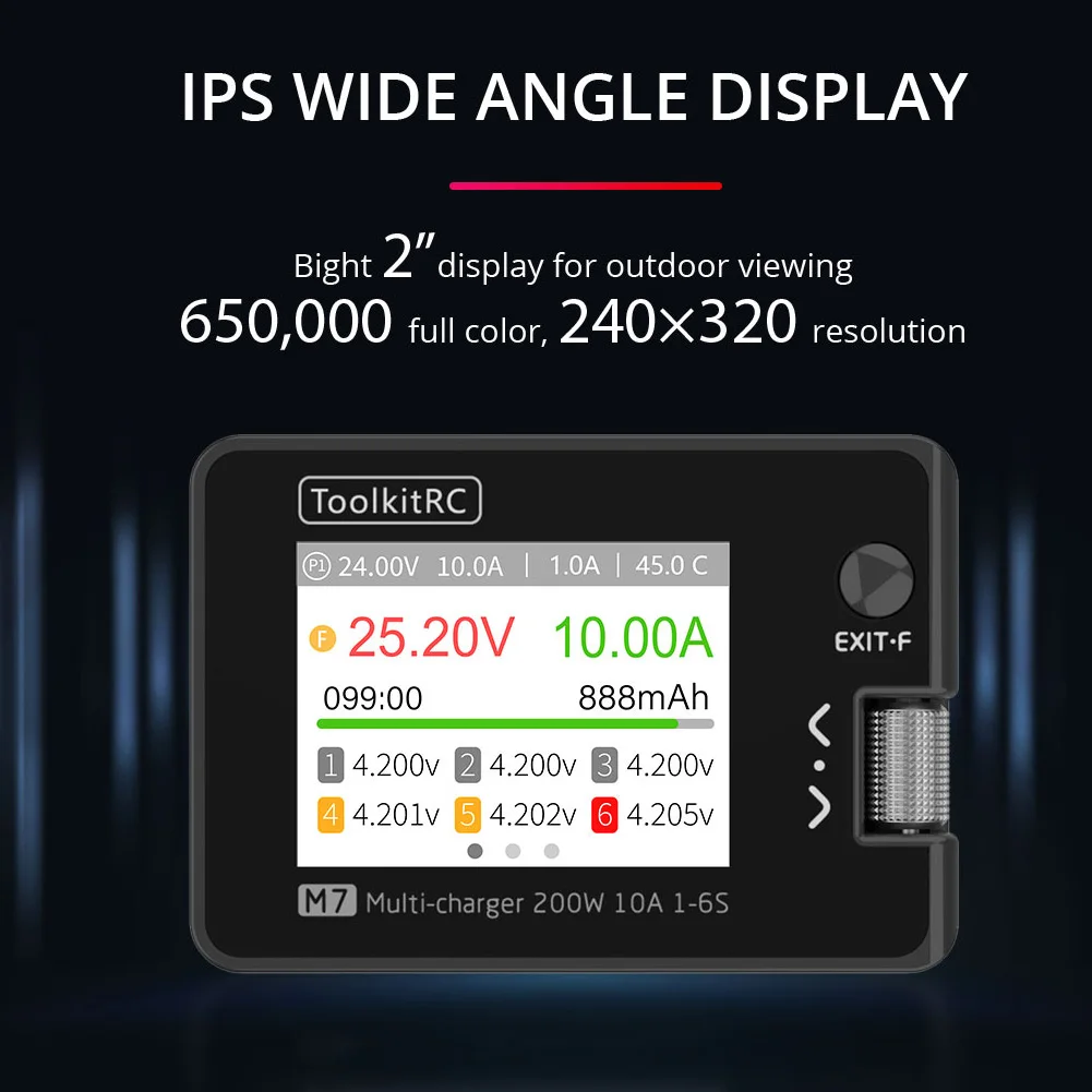 ToolkitRC M7 200W 10A Balance Charger Discharger With ADP100 for 1-6S Lipo Battery Voltage Servo Checker Receiver Signal Test