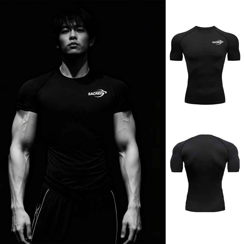 Men's Quick Drying Fitness Compression T-Shirt Stylish Printed Short Sleeved Elastic And Breathable Perfect For Summer Training