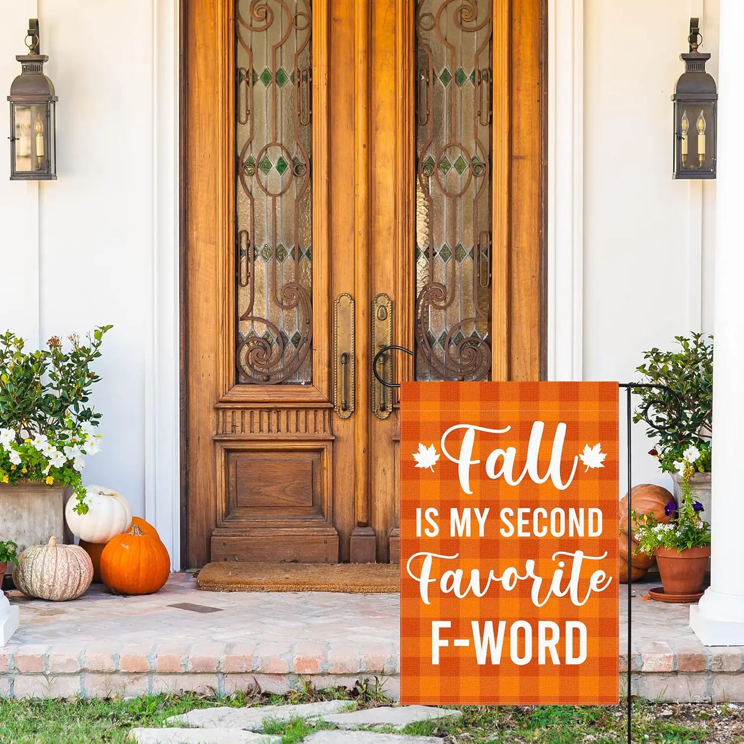 Funny Fall Garden Flag Buffalo Check Plaid 12 x 18 Inch Double Sided Autumn Thanksgiving Outside Décor for Home Yard Farmhou yyi