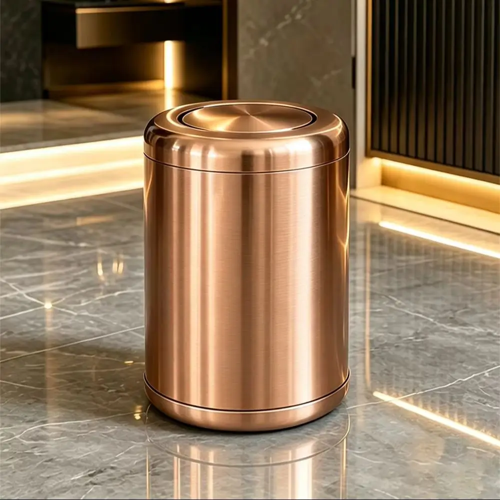 10L/2.6gal Rose Gold Trash Can Luxury High-End Stainless Steel Trash Can - Stylish Double-Layer Minimalist Bin for Bathroom