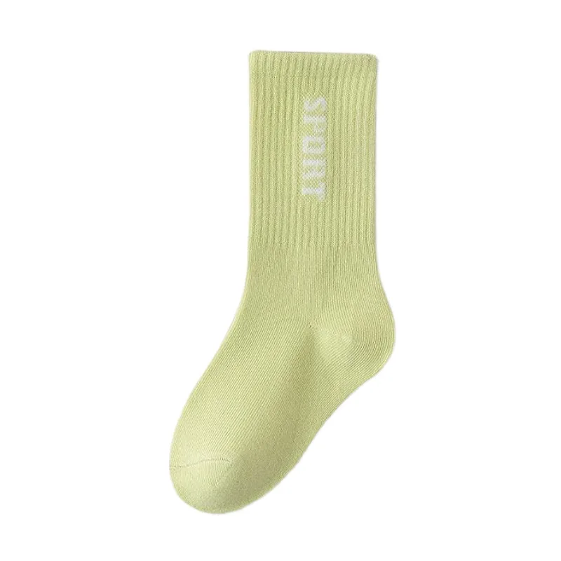 5 Double Spring and Autumn Children Fashion Print Cute Male and Female Students Solid Color Breathable Sports Mid-tube Socks