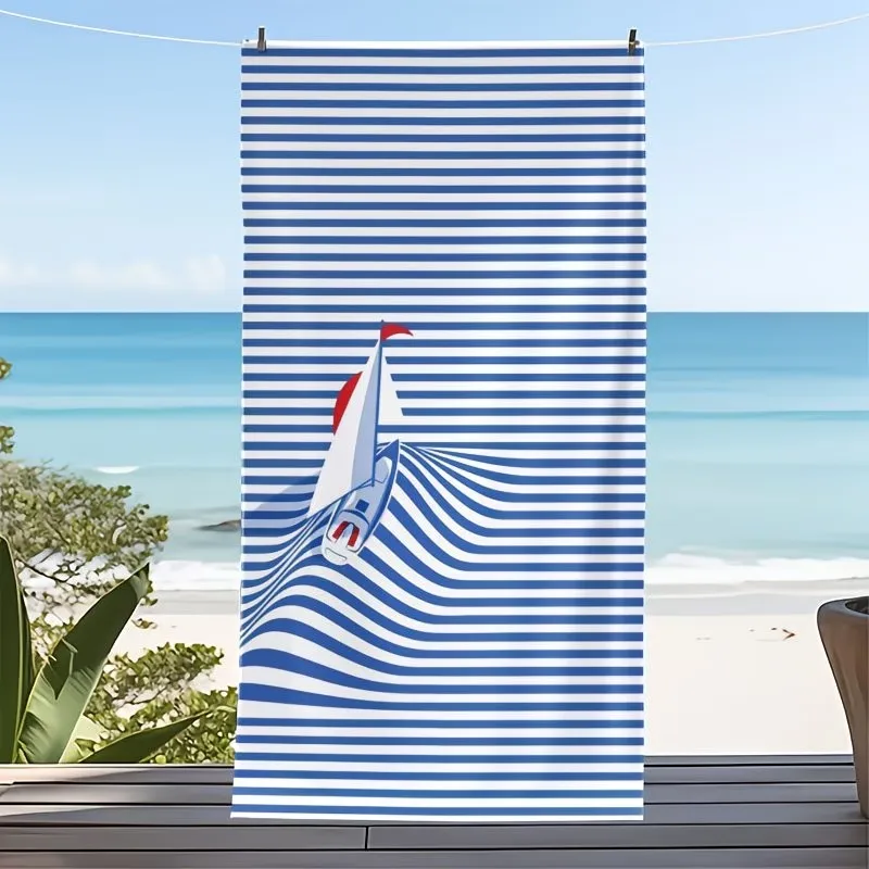 Oversized Sailing Beach Towel XL Nautical Striped Pool Blanket Large Sailboat Bath Towels for Summer Vacation Travel Essentials