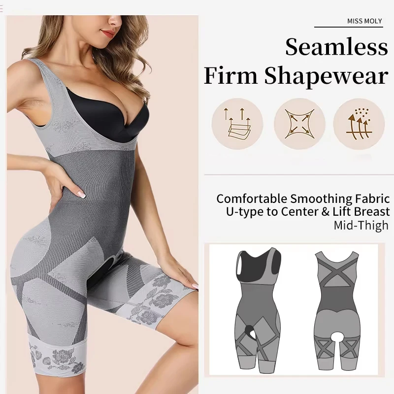 Women Bodysuit Shaperwear Waist Trainer Slimming Underbust Open Crotch Fajas Tummy Control Full Body Shaper