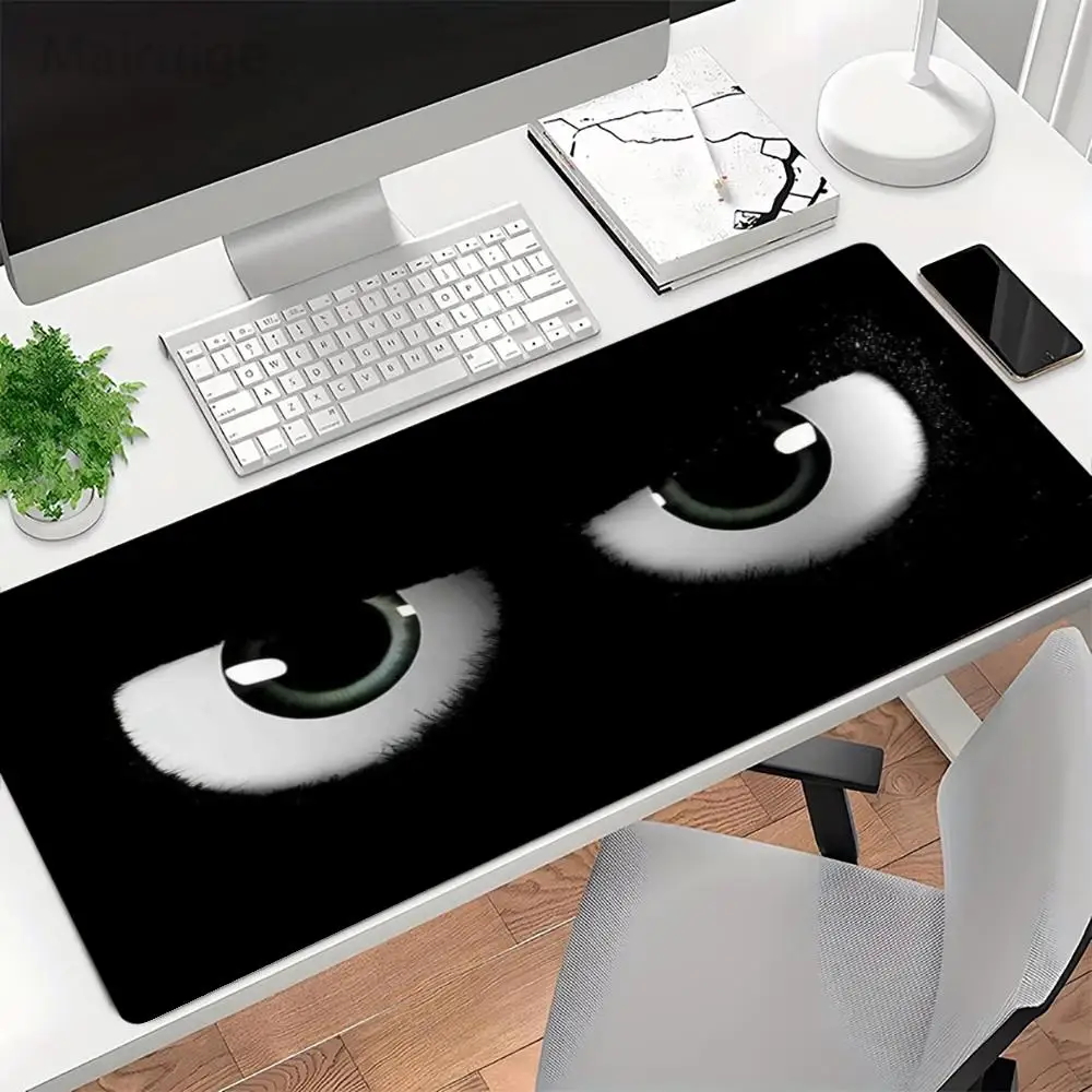 Orange Pupil Minimalist Eyes Atmospheric Desk Mat Minimal Dark Style Non-Slip Stitched Edge Mouse Pad for Office Gaming