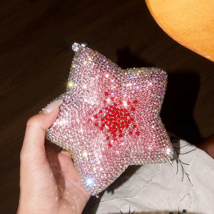 

Alizekerr Star Shaped Crystal Evening Bags Women Boutique Gorgeous Sparkling Rhinestone Mini Metal Clutch Purses Wedding Party