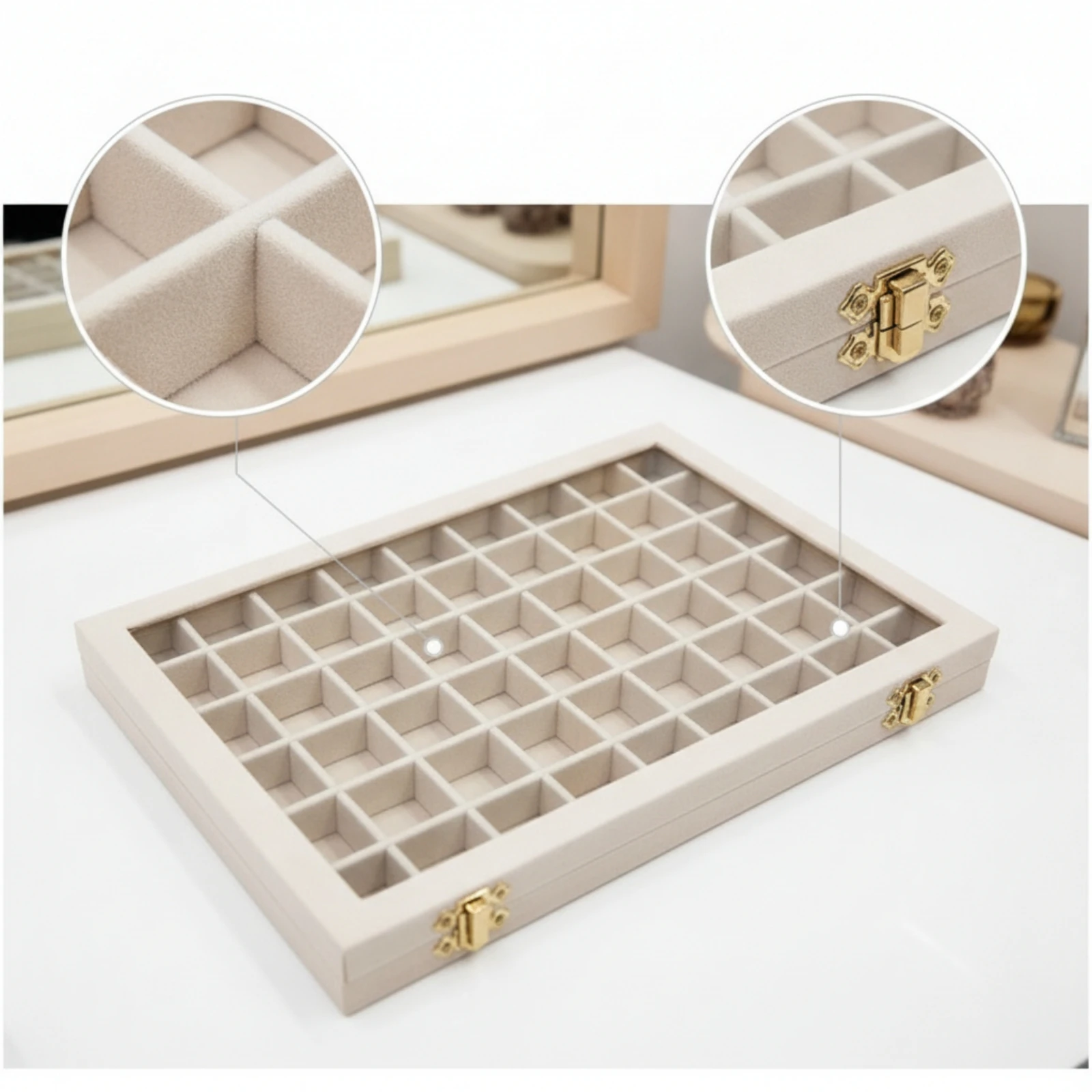 Jewelry Box with Glass Lid Transparent Velvet Jewelry Tray Band Organizer Organizer Box Slim Display Tray Multi-Purpose