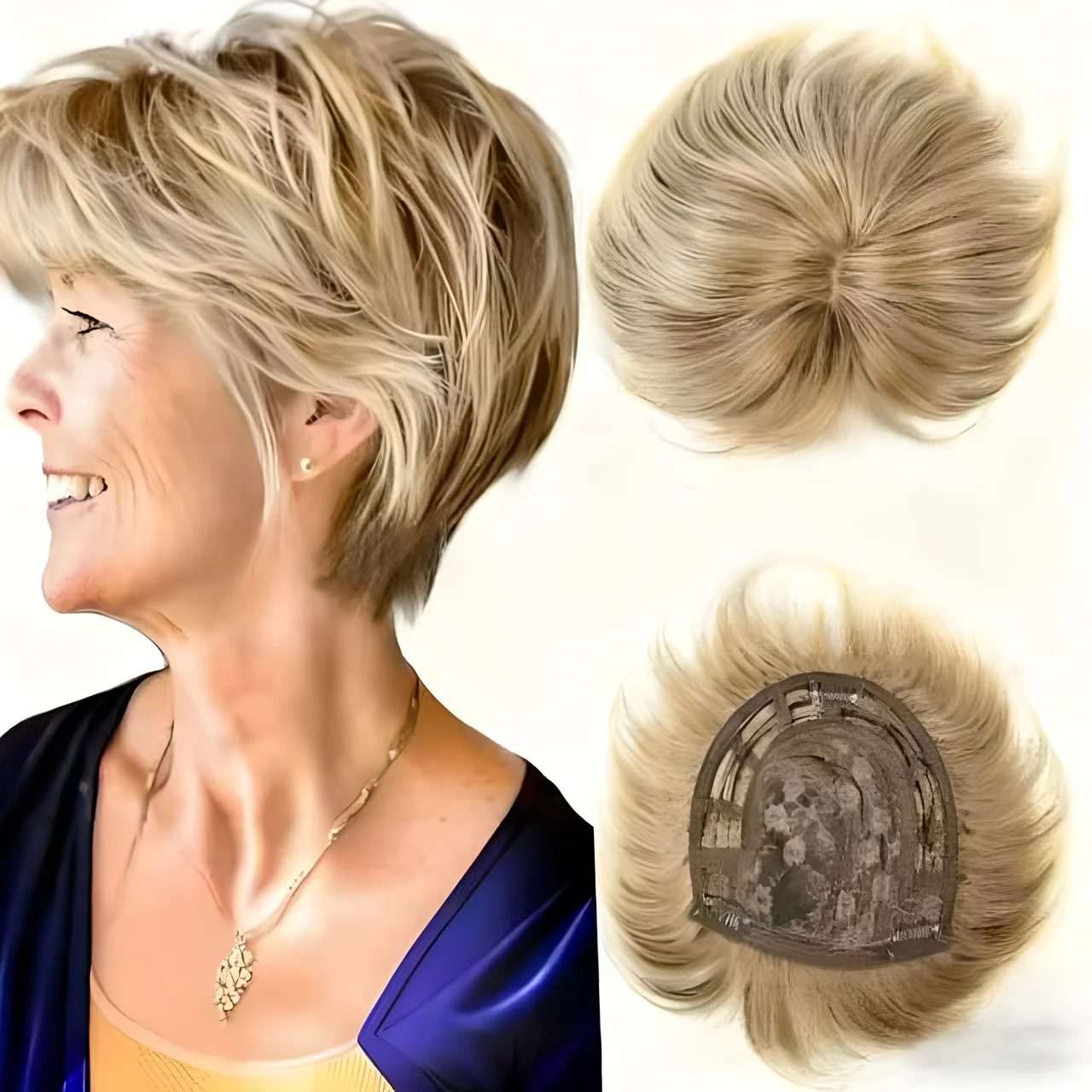 Short Pixie Cut Woman Hair Natural Curly Texture Synthetic Black Wiglets Hairpiece 4 Inch Short Topper for Thinning Hair Piece