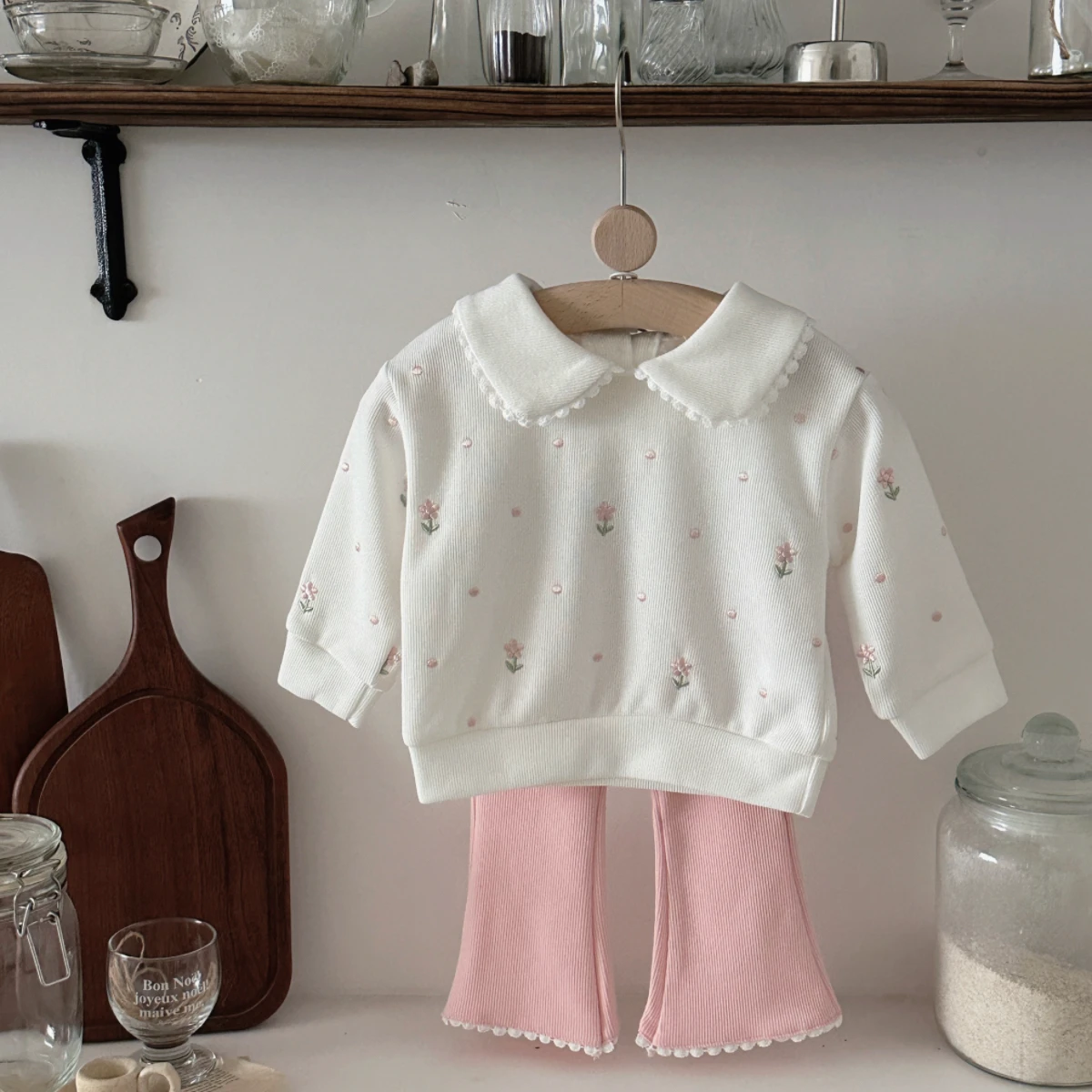 ZOETOPKID Girls Sets Floral Embroidered Top +Bottom Baby Sets 0-3 Years Old Newborn Baby Suit 2pcs Infant Toddler Outfits