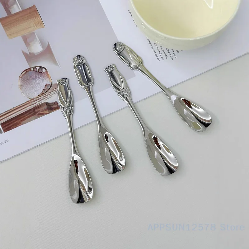 

Shining Stainless Steel Gold and Red Serving Spoons; Kitchen Gadget Tools with Long Handle