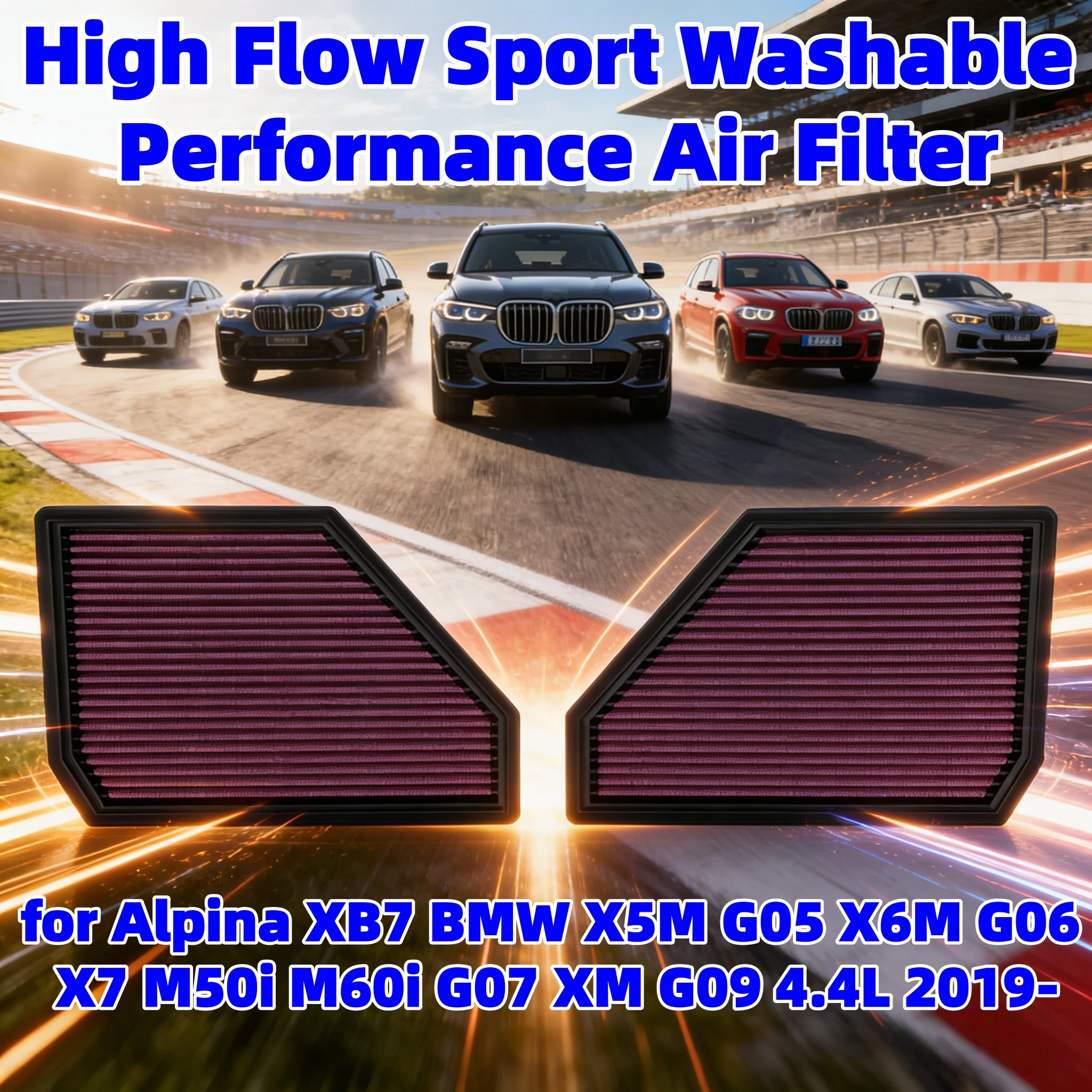 for Alpina XB7 BMW X5M G05 X6M G06 X7 M50i M60i G07 XM G09 4.4 2019- High Flow Sport Washable Air Filter 33-5144 OEM:13718091495