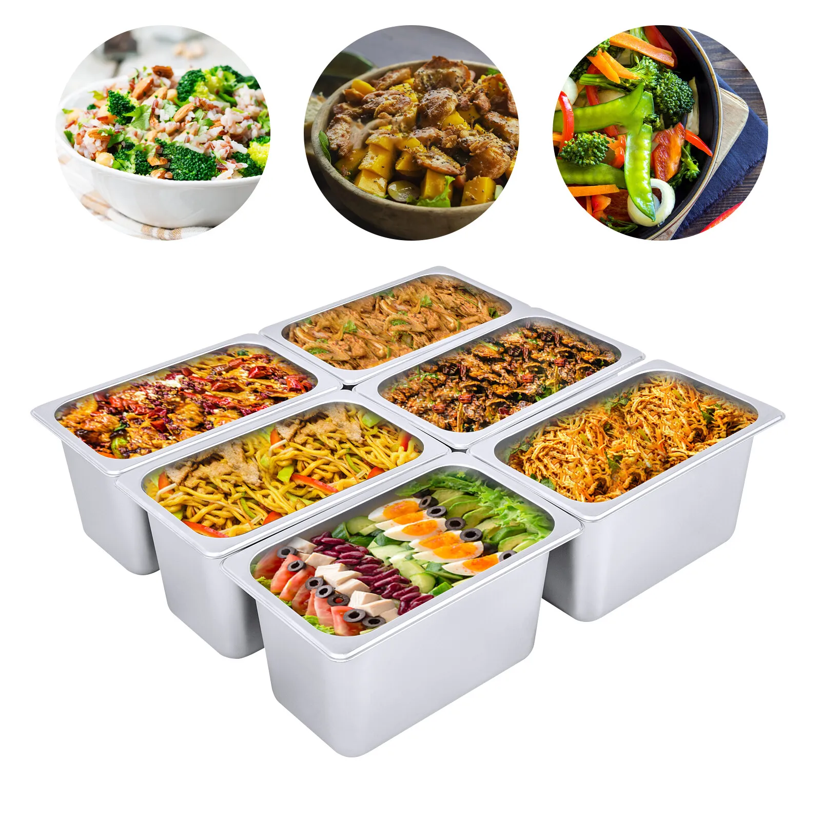 

6 x 1/4 Size 6” Deep Stainless Steel Steamer Tables Hotel Buffet Food Trays