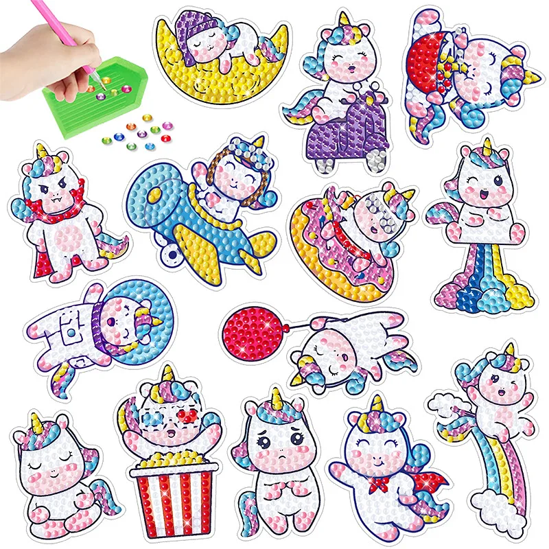 

Cartoon Q-version Unicorn Diamond Painting, Diy Stickers, Diamond Wall Stickers, Children's Handmade Stickers, Round Diamonds
