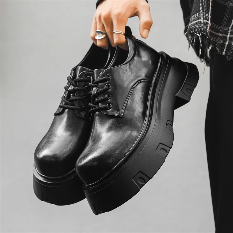 

Роскошные и модные мужские туфли на толстой подошве. Высококачественная повседневная стильная модная уличная прогулочная повседневная молодежная обувь, увеличивающая рост.