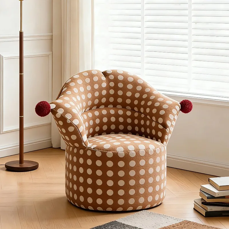Rotatable Fabric Polka Dot Single Sofa Chair Dopamine Decorative Home Dressing Stool