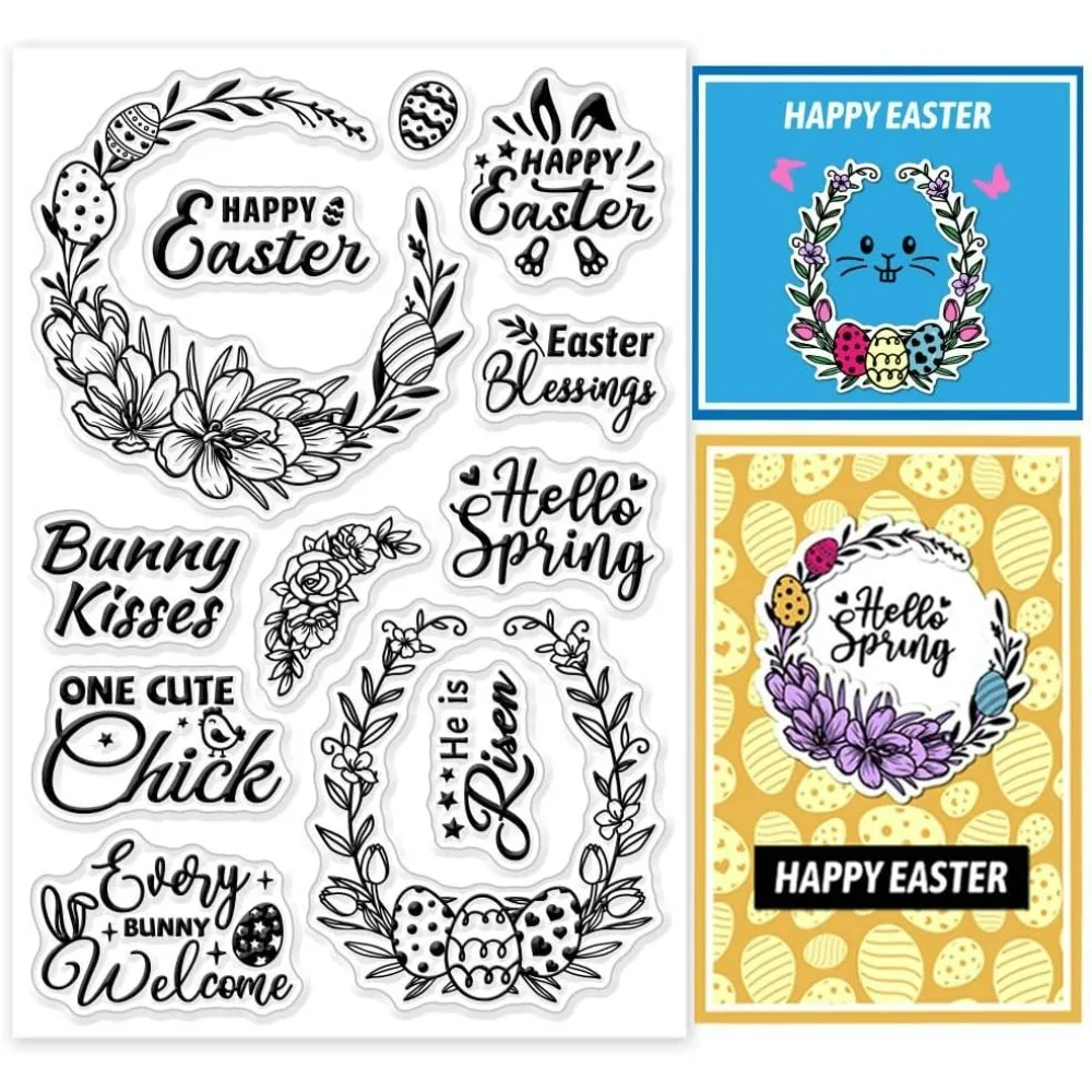 Easter Wreath Text Clear Stamps for DIY Scrapbooking Happy Easter Eggs Silicone Stamp Seals Transparent Stamps for Cards