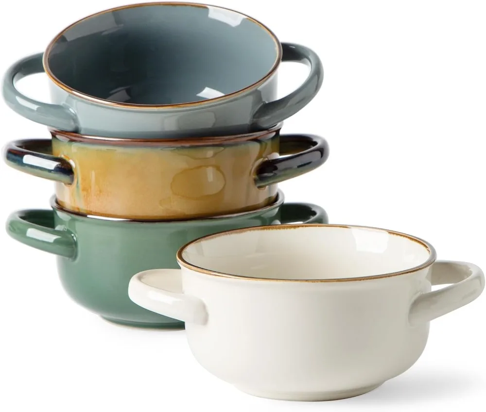 

Ceramic French Onion Soup Bowls with Handles, Microwave & Dishwasher Safe, Stackable for Easy Storage