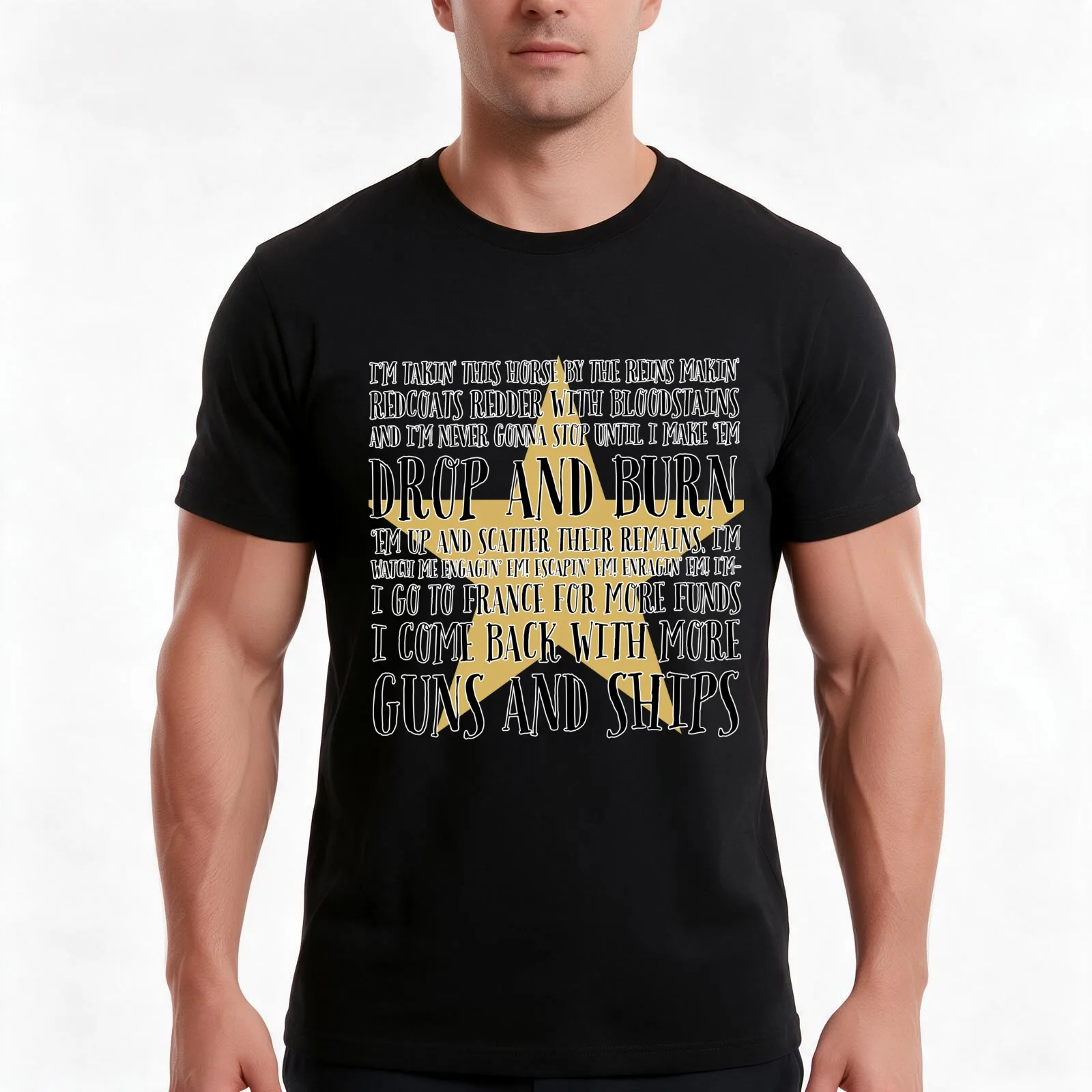 GUNS AND SHIPS, Alexander Hamilton Lyrics T-Shirt, Summer Casual Cotton Tee, Oversized Streetwear Tops, Vintage Graphic Print