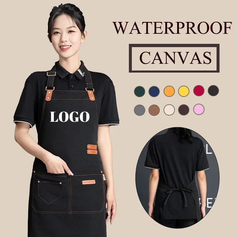 Salon Apron Customized Logo Nails Beauty Barber Studio Men\'s Women\'s Aprons Canvas Waterproof Mandil Kitchen Cooking Pinny