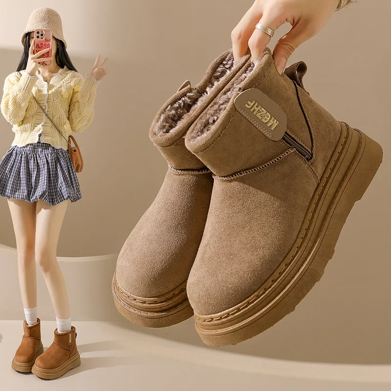 

Новые женские зимние ботинки 2026 года во французском стиле, на флисовой подкладке, утепленные, водонепроницаемые, нескользящие, теплые, короткие