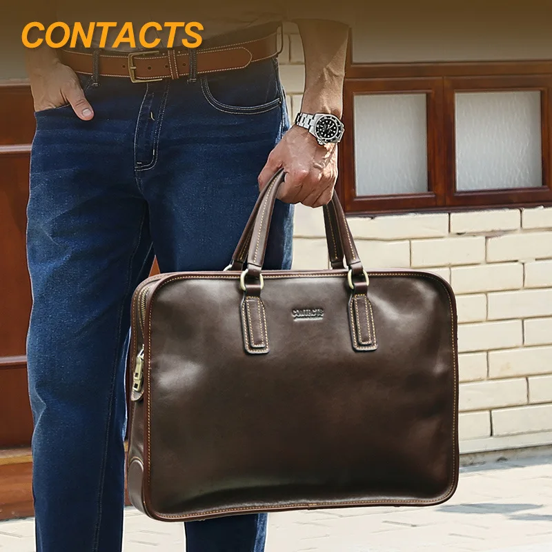 Large Size 16-Inch Laptop Bag Men's Business Briefcase with Color-Changing Full Grain Top Layer Cowhide Leather