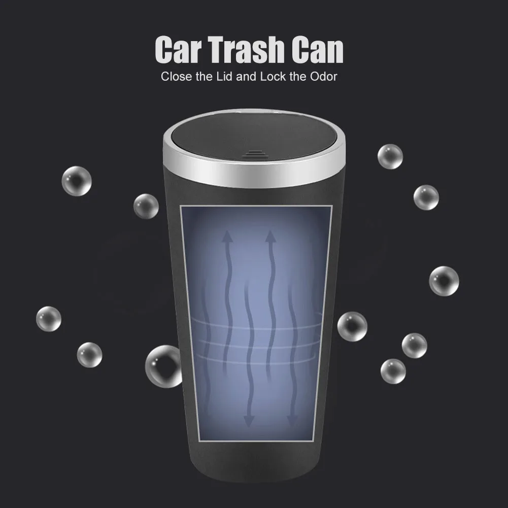 Mini Car Trash Can Cup Holder Trash Bin With Lid Leakproof Garbage Can Washable With 150Pcs Disposable Trash Bag Car Accessories