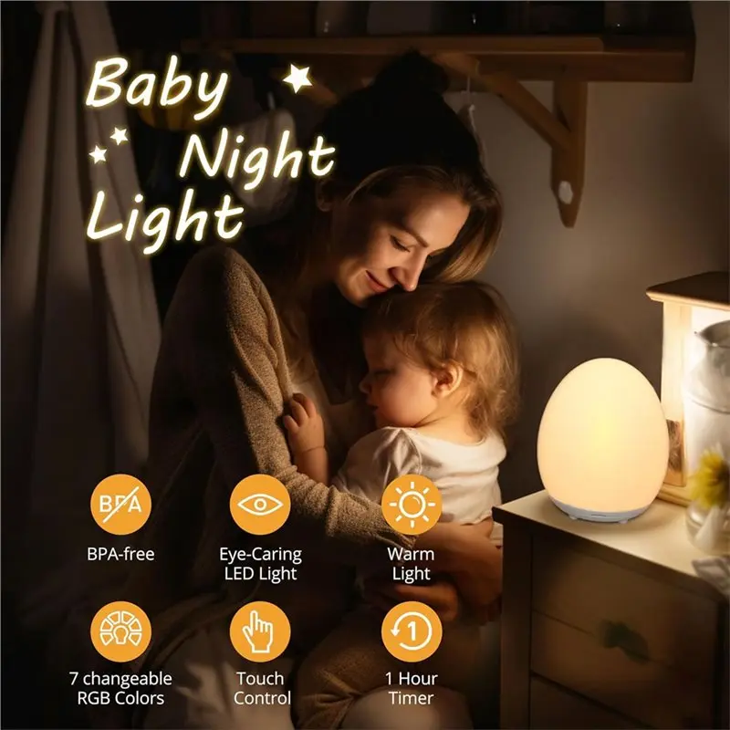 TFORU-Egg Light Baby Night Light Eye-Caring Led Light With 8 RGB Colors Changeable 1H Timer& Touch Control For Nursery