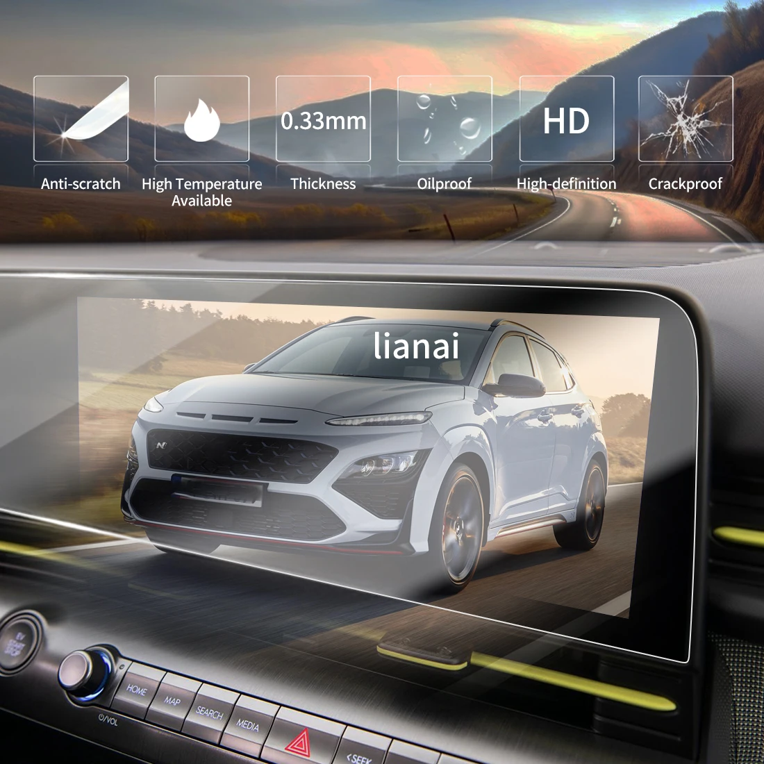 Screen Protector for 25 Hyundai KONA Tempered Glass Navigator Car Stickers Accessories Fingerprint-resistant display supplies