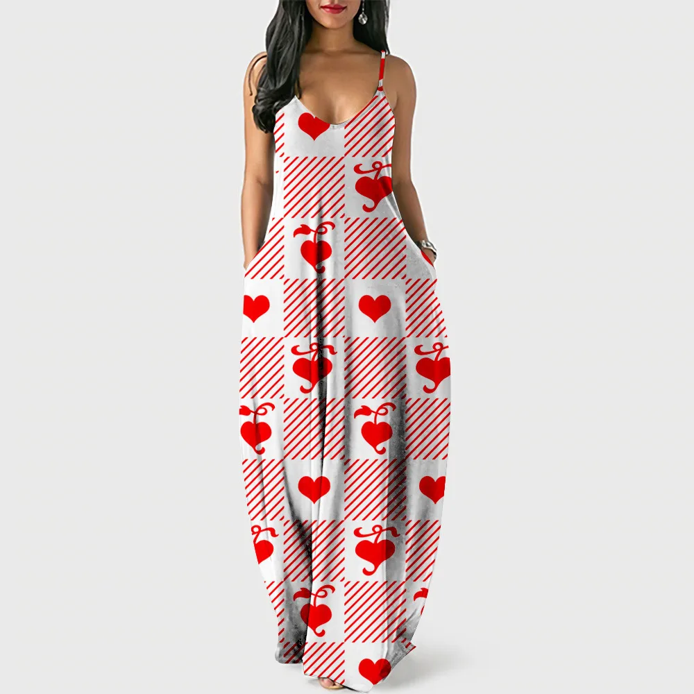 

Cartoon Novelty Cool Summer Women Dresses love 3D Print Sexy loose Slip Pocket Dress Party Dress Long Robe
