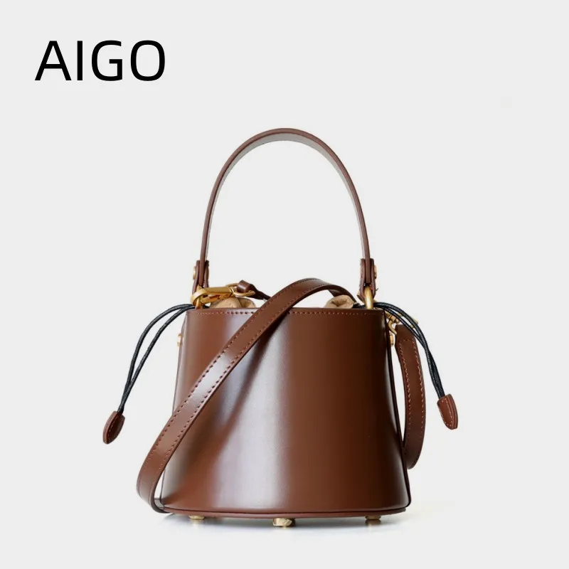 

AIGO Leather Bucket Crossbody Bags For Women 2024 New Luxury Handbags Fashion Brand Designer Small Ladies Shoulder Bag Bolas