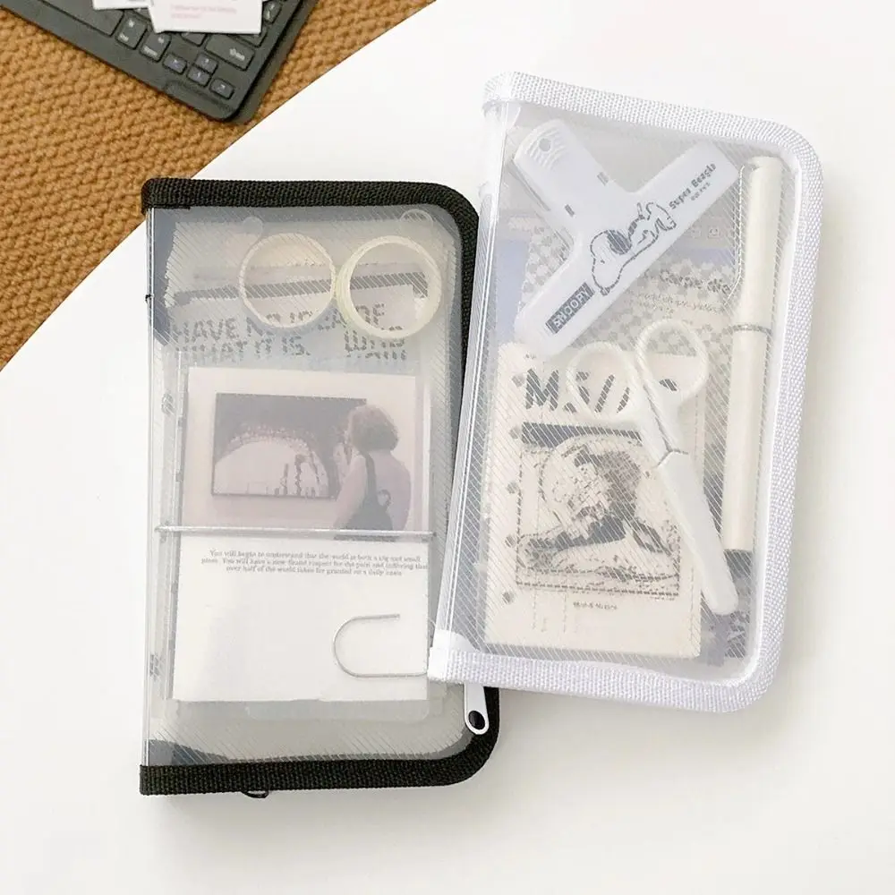 2pcs A6 Transparent Diagonal Zipper Bag Sticker Stationery Accessories Storage Bag File Sorting Bag Small Card Photo Storage