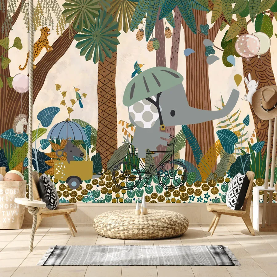 Self Adhesive Optional Wallpapers for Living Room Kids Bedroom Walls Nursery Cartoon Forest Jungle Animal Wall Papers Home Decor