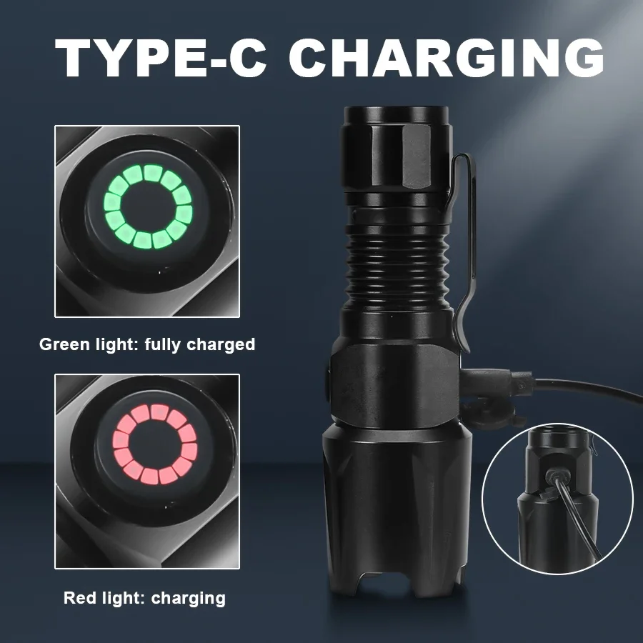 KDULIT XHP50 New Ultra Bright LED Flashlight Rechargeable Mini Tactical Torch with 5 Lighting Modes Lanterns for Camping Fishing