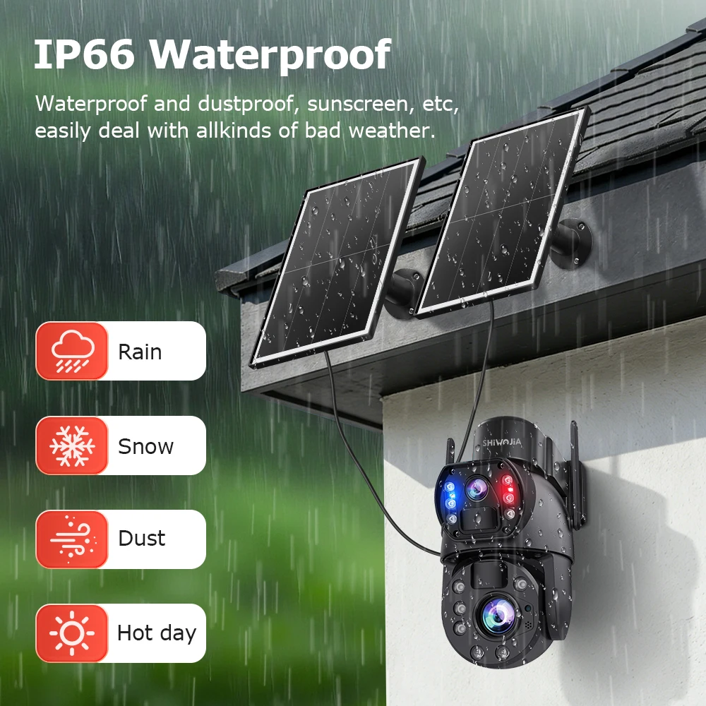 SHIWOJIA 10MP 4G Solar Camera AOV 24/7 Recording 22X Zoom Dual Lens Humanoid Tracking WIFI Battery Security PTZ Camera Video CCT