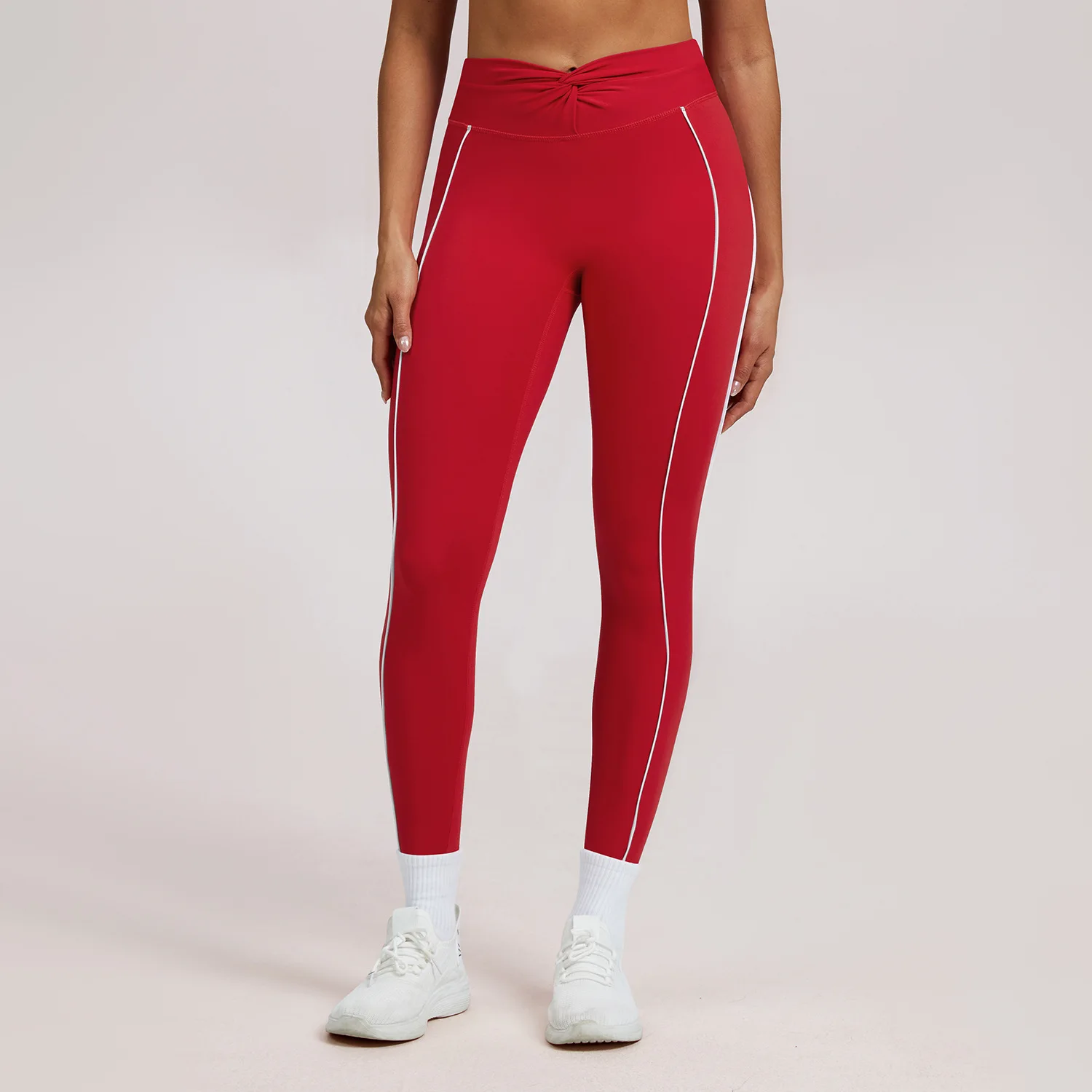Yoga Leggings Women's Workout Gym Running Fitness Pants High Waist Ruched Contrast Piping Butt Lifting Slim Squat Proof Stretchy