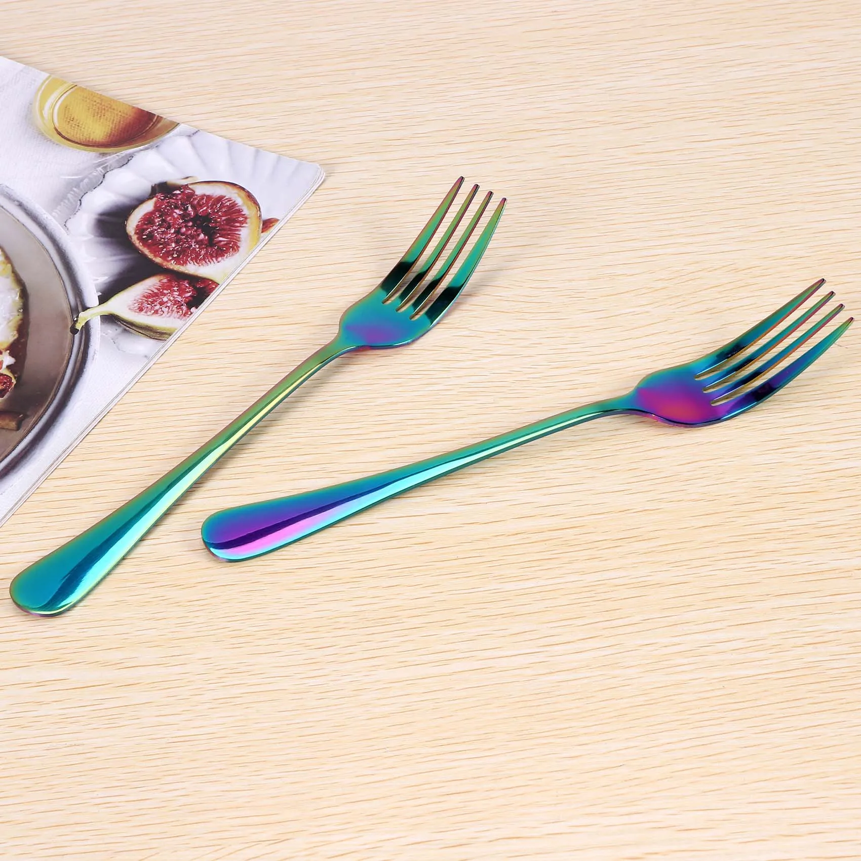 AT84-Stainless Steel Table Forks Set, 6Pcs Rainbow Color Stainless Steel Tableware Cutlery Dinnerware Set Dishwasher Safe, Fork(