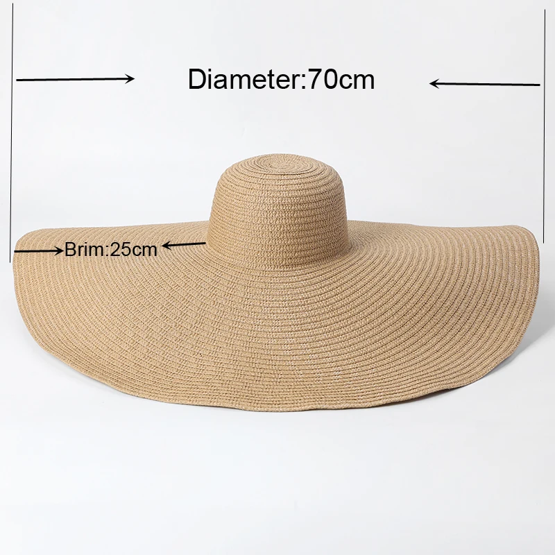 25cm Wide Brim Foldable Sun Hat For Women Oversized Beach Hat Summer Seaside Vacation UV Protection Straw Hat Wholesale