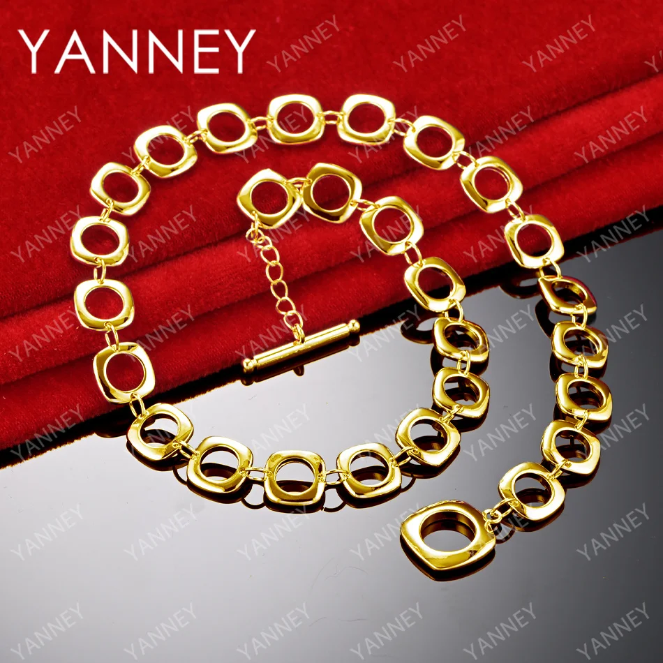 Charm 18K Gold 20 Inches Square Chain Necklace For Women Men Fashion Wedding Party Favor Jewelry Accessories