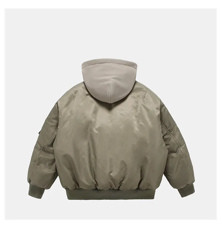 Fake Two Pilot Cotton Jackets Mens Winter New High Street Trend Thickening Hooded Bomber Coats Multiple Pockets Short Parkas