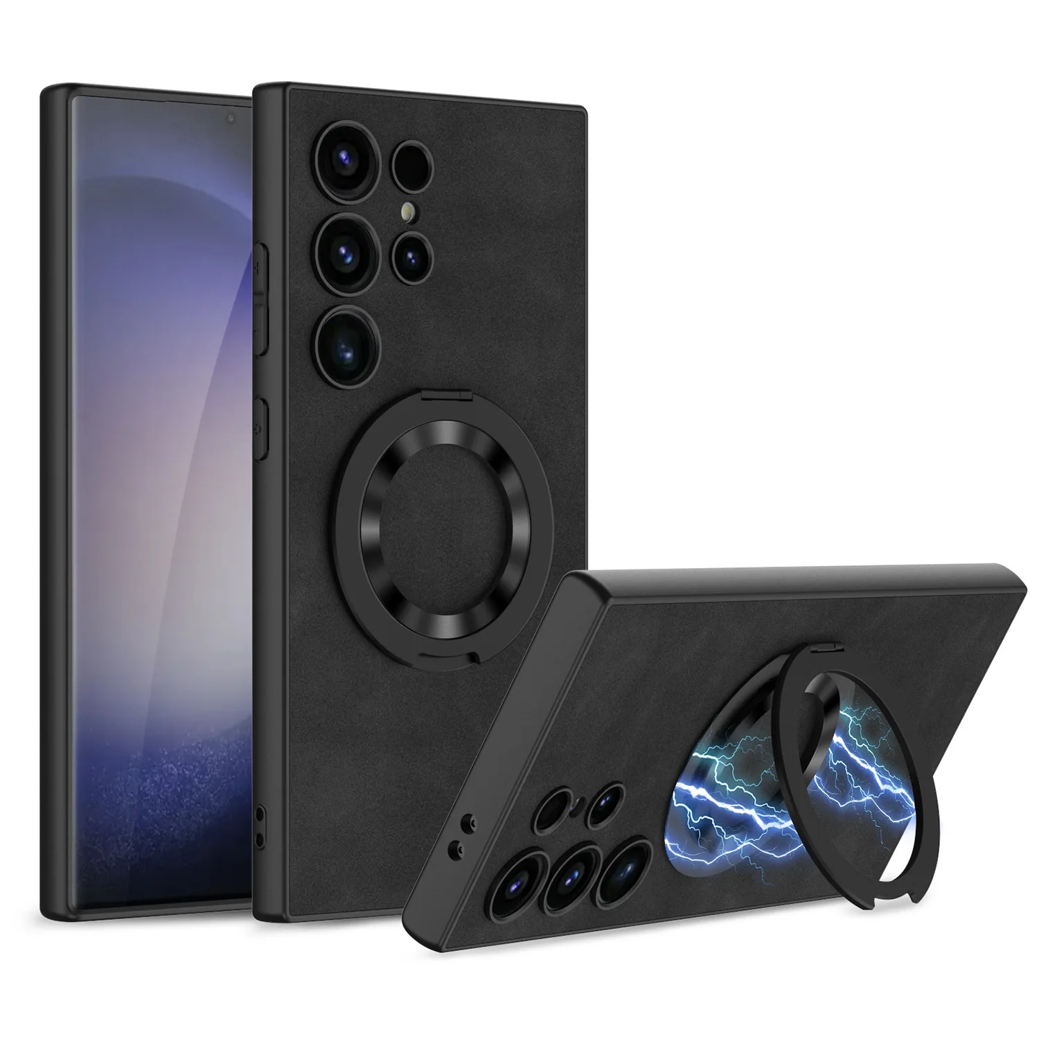 Suitable For Samsung S24 Ultra Phone Case For Anti Drop 360 Rotating Bracket S24 Wireless Magnetizing Support Point Leather Case