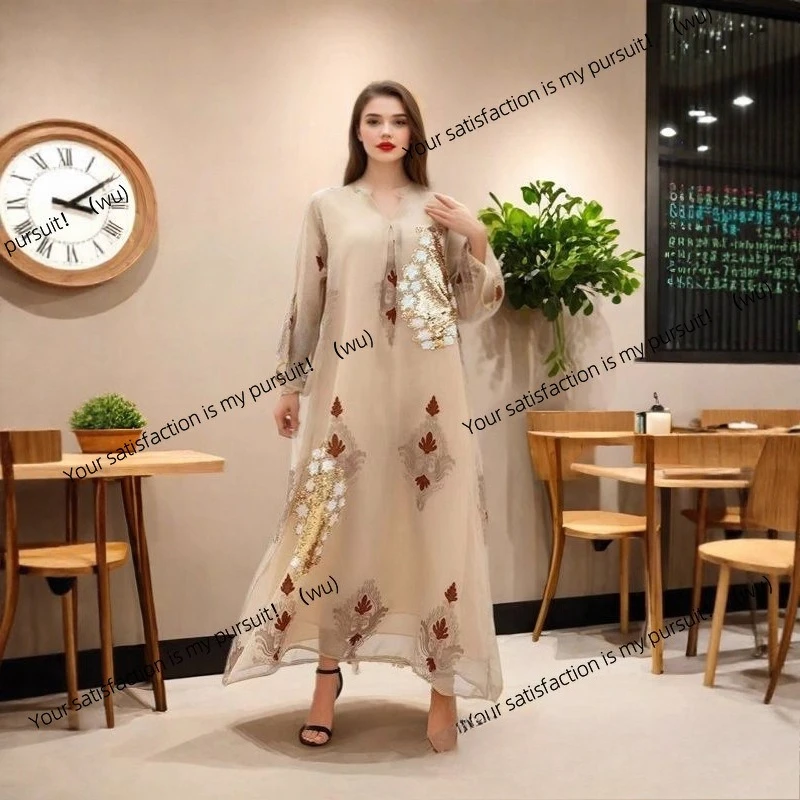 

Large size dress women's clothing women's robe long thin summer and autumn white long-sleeved long dress women