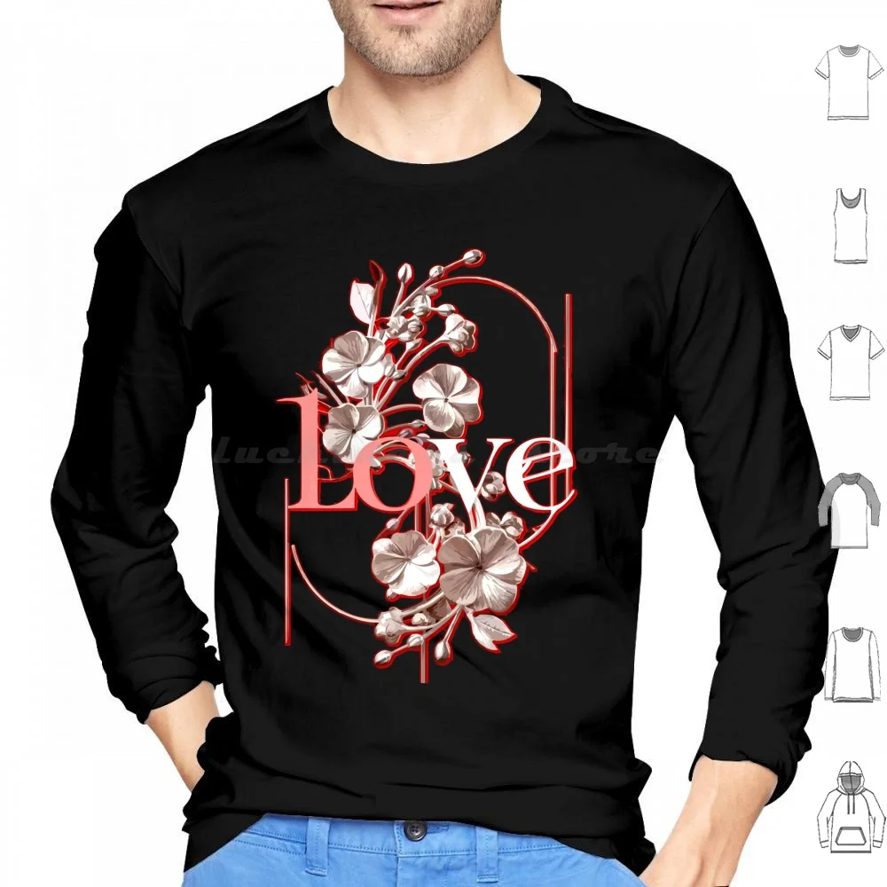 Love In Bloom : Silver Floral Artwork With Flowering Twig Hoodie cotton Long Sleeve Love Silver Flowers Floral