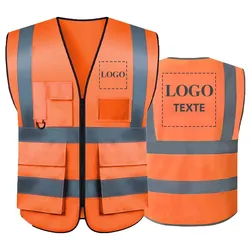 Orange Safety Vest High Visibility Reflective Security Construction Work Vest With Pocket Zipper Front Meet ANSI/ISEA Standard