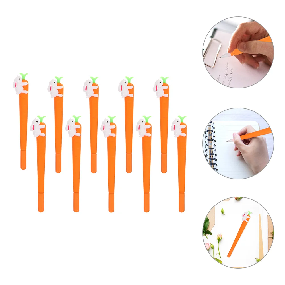 

10 Pcs Rabbit Carrot Pen Ink Pattern Student Pens Cute Cartoon Writing Office Signature Silica Gel