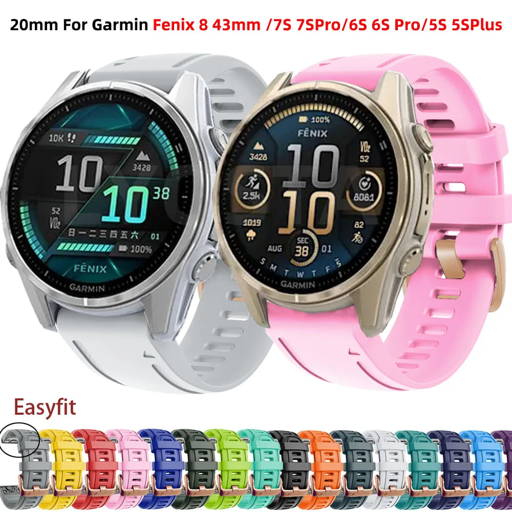 Correa de reloj deportiva Easyfit de 20mm de silicona de oro rosa para Garmin Fenix 8 43mm 7S 7SPro/5S Plus/6S 6SPro pulsera de liberación rápida