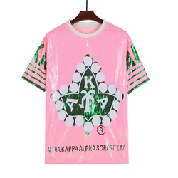 Runway Summer Geometry Short Sleeve Letter Sequins Streetwear T-Shirt Round Neck Hip Hop Straight Night Club Fashion Women's Top