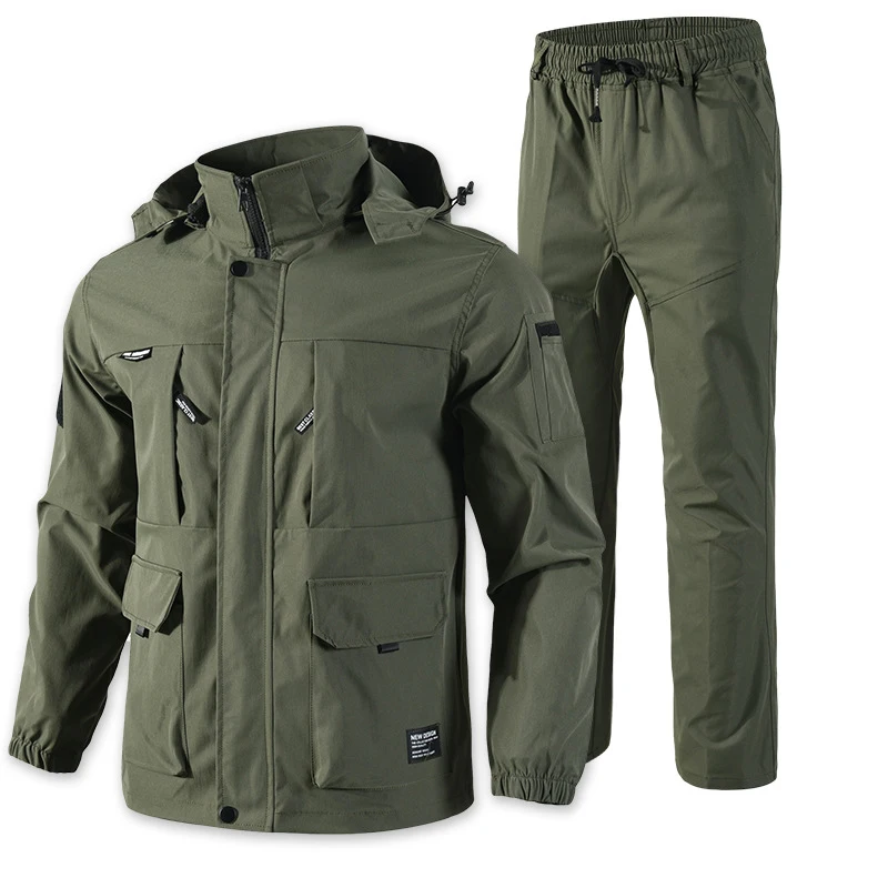 Spring Autum Men's Tactical Outdoor Suit Waterproof Windproof Hooded Jacket Cargo Pants Men Multi-Pocket Hiking Camping Sets