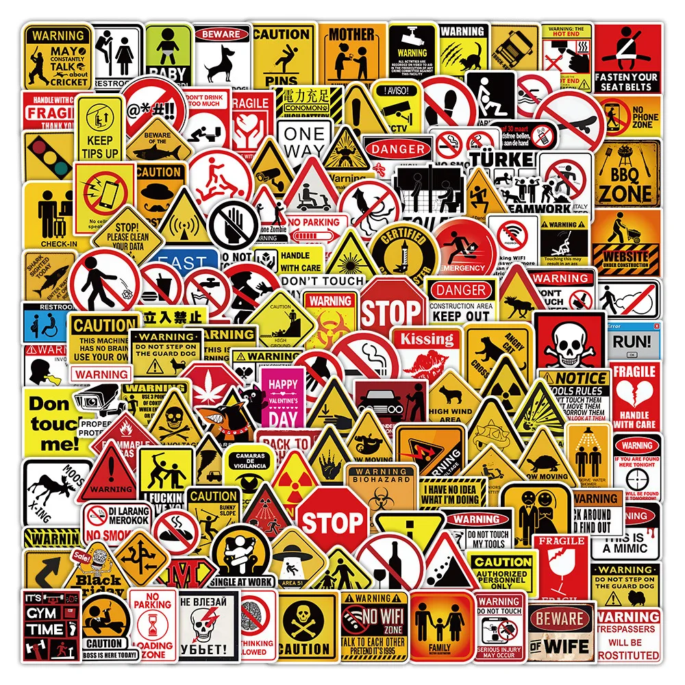 

200PCS Warning Sign Stickers Graffiti Stickers DIY Diary Phone Case Handmade Scrapbook Aesthetic Stickers